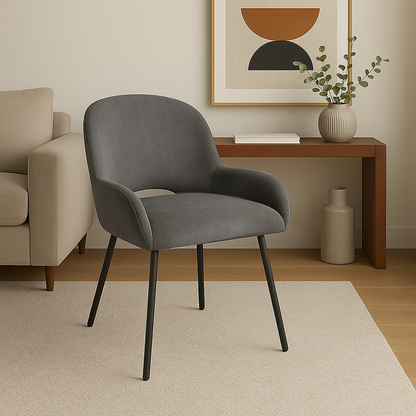 Aurora 5-Piece Round Dining Set – Black Base with White Sintered Stone Top & Grey Velvet Chairs