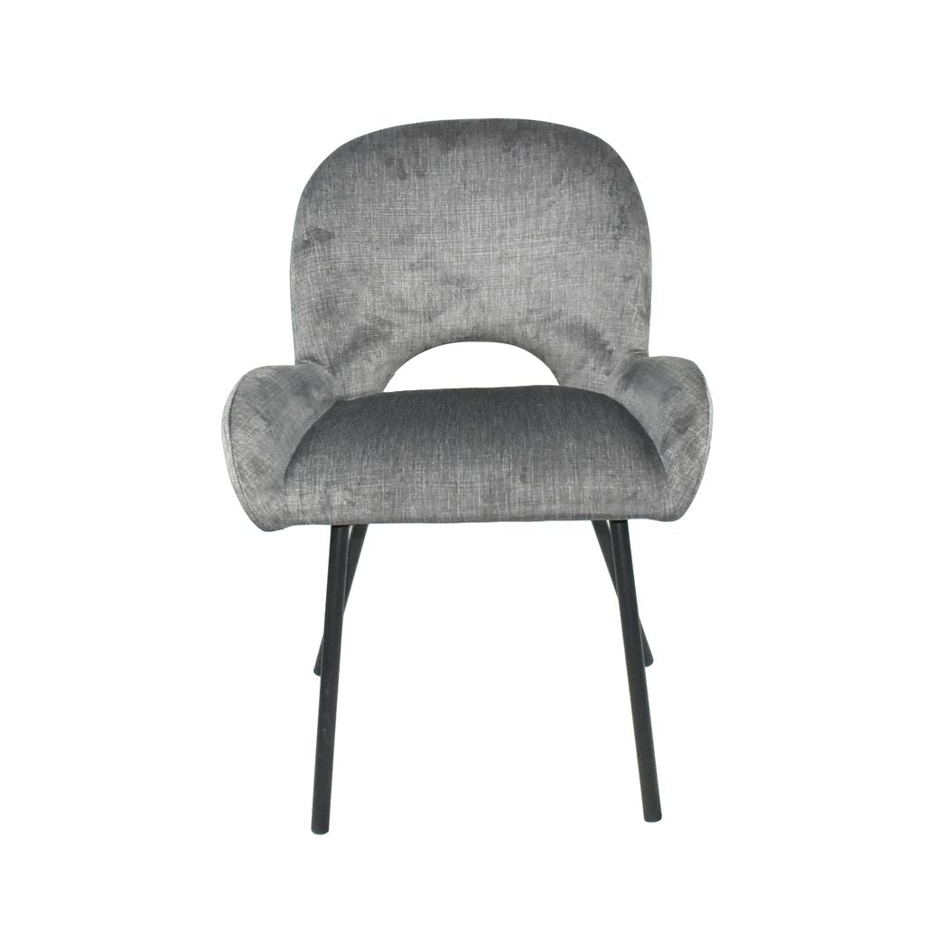 Aurora 5-Piece Round Dining Set – Black Base with White Sintered Stone Top & Grey Velvet Chairs