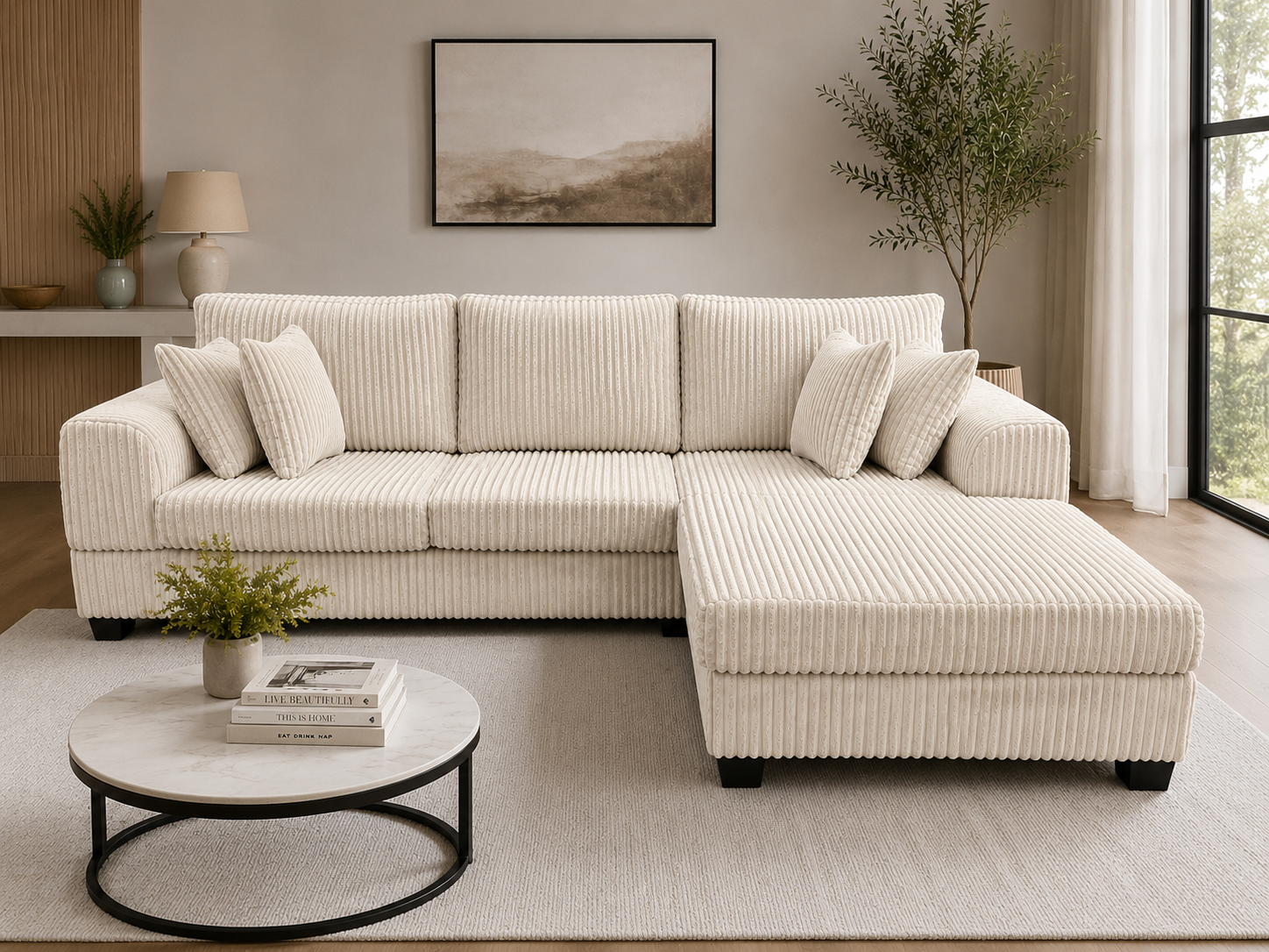 Noosa Reversible chaise corduroy sofa. Removable and washable covers