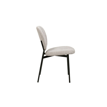 Luna 5-Piece Round Dining Set – White Sintered Stone Top with Cream Fabric Chairs & Black Metal Base