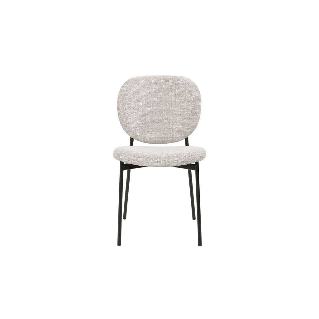 Luna 5-Piece Round Dining Set – White Sintered Stone Top with Cream Fabric Chairs & Black Metal Base