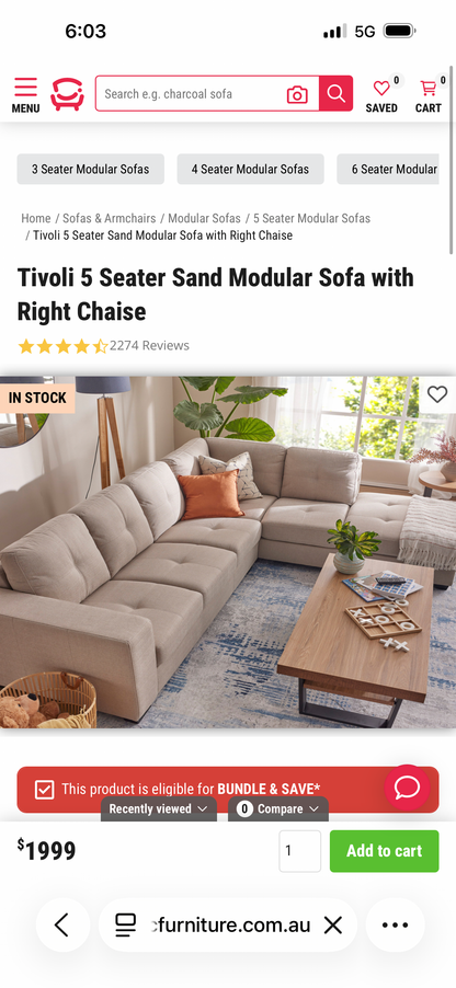 ✨ Tivoli 5 Seater Modular Sofa – As New Condition! ✨