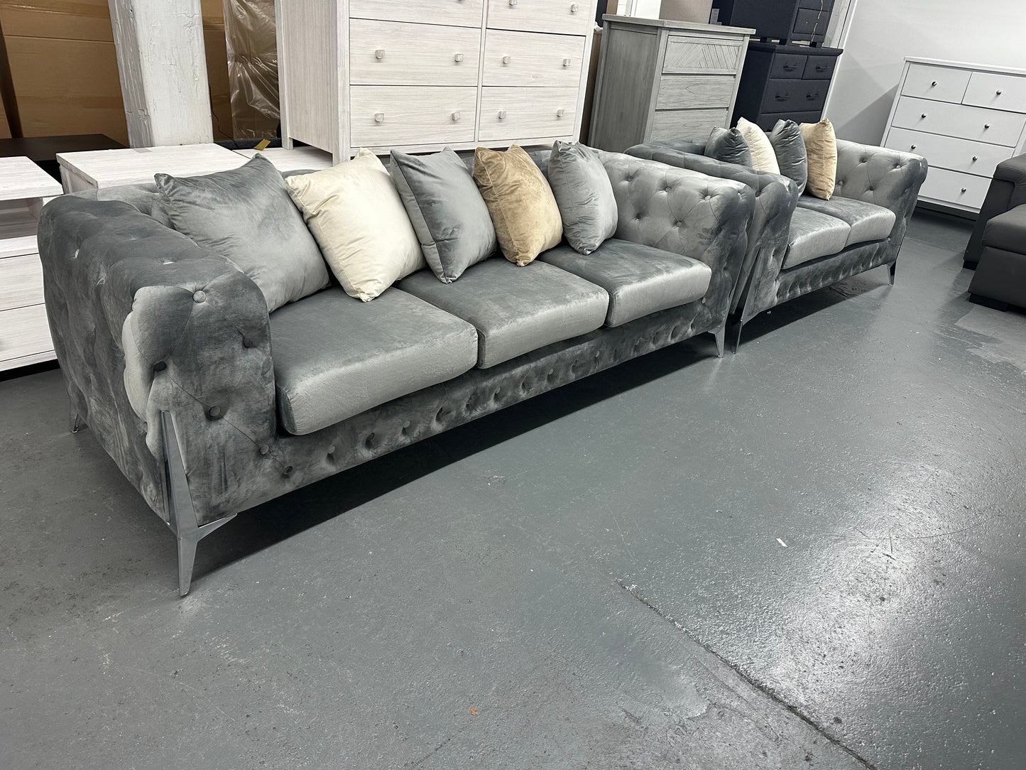 ✨ Chesterfield Velvet Sofa Set – Luxury 3 + 2 Seater Lounge Suite ✨