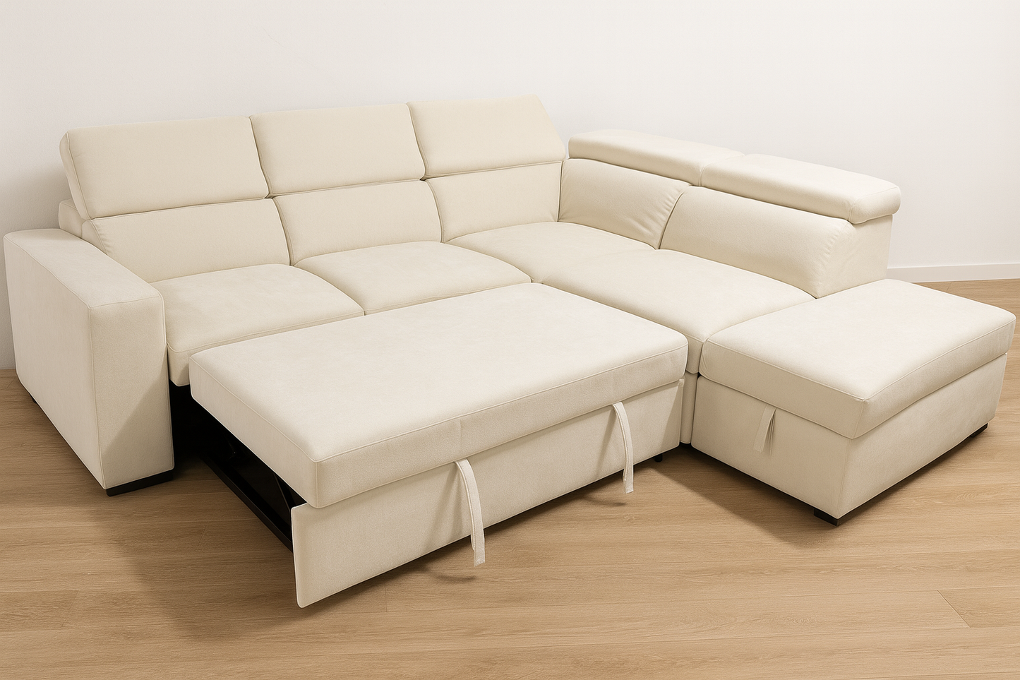 Oslo Luxe Reversible Pull-Out Sofa Bed with Adjustable Headrests & Storage – Cream Linen