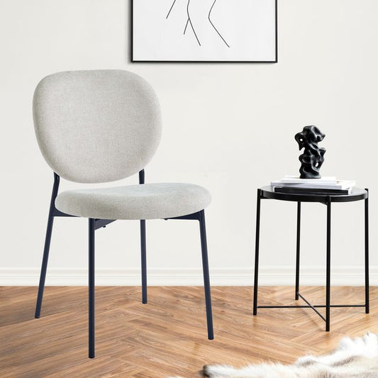 Modern Upholstered Dining Chair – Soft Grey Fabric & Black Frame