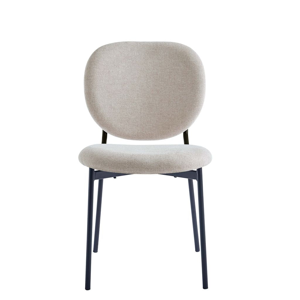 Luna 5-Piece Round Dining Set – White Sintered Stone Top with Taupe Fabric Chairs & Black Metal Base