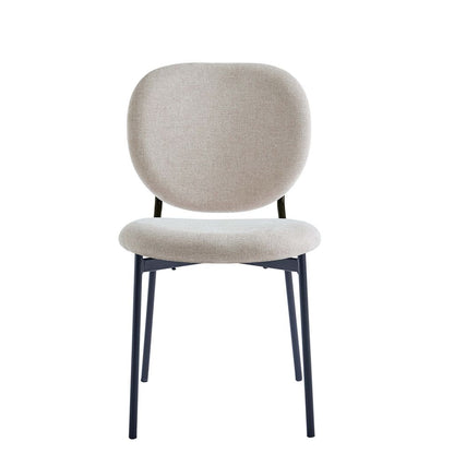 Luna 5-Piece Round Dining Set – White Sintered Stone Top with Taupe Fabric Chairs & Black Metal Base