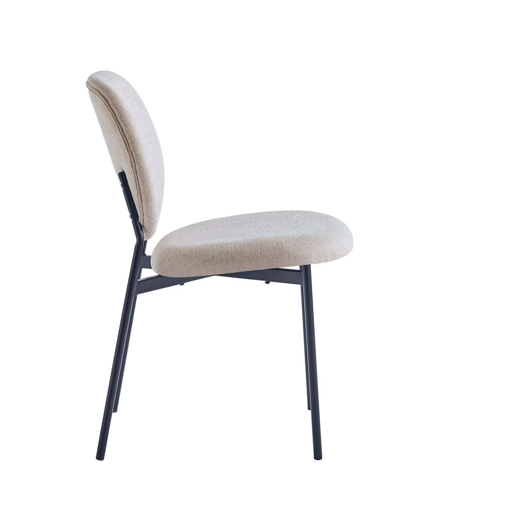Luna 5-Piece Round Dining Set – White Sintered Stone Top with Taupe Fabric Chairs & Black Metal Base