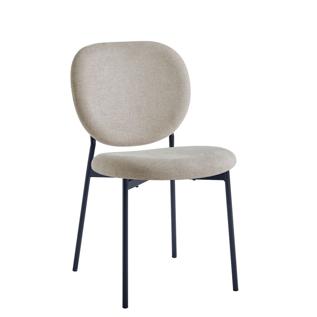 Luna 5-Piece Round Dining Set – White Sintered Stone Top with Taupe Fabric Chairs & Black Metal Base