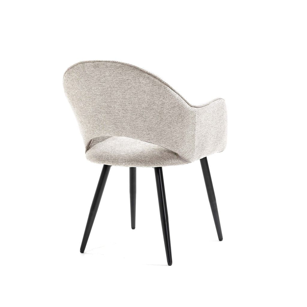 Luna 5-Piece Round Dining Set – White Sintered Stone Top with Curved Fabric Chairs & Black Metal Legs