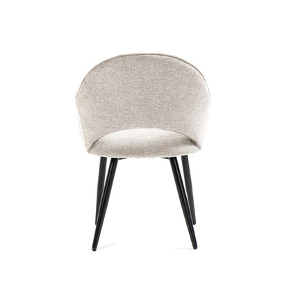 Luna 5-Piece Round Dining Set – White Sintered Stone Top with Curved Fabric Chairs & Black Metal Legs