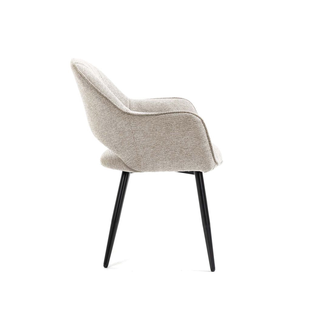 Luna 5-Piece Round Dining Set – White Sintered Stone Top with Curved Fabric Chairs & Black Metal Legs