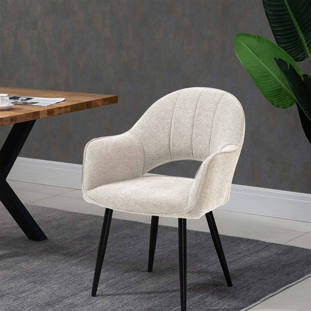 Luna 5-Piece Round Dining Set – White Sintered Stone Top with Curved Fabric Chairs & Black Metal Legs