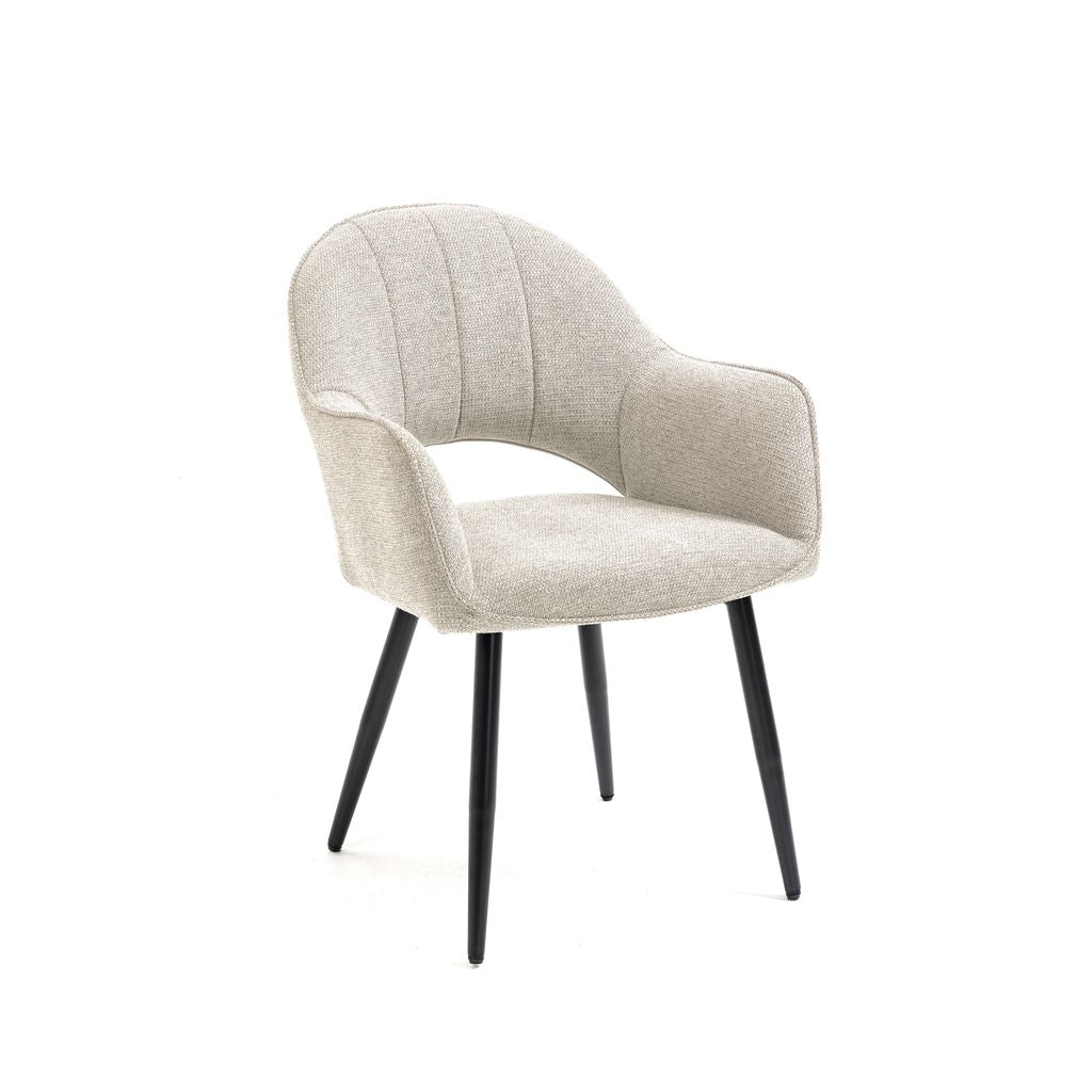 Luna 5-Piece Round Dining Set – White Sintered Stone Top with Curved Fabric Chairs & Black Metal Legs