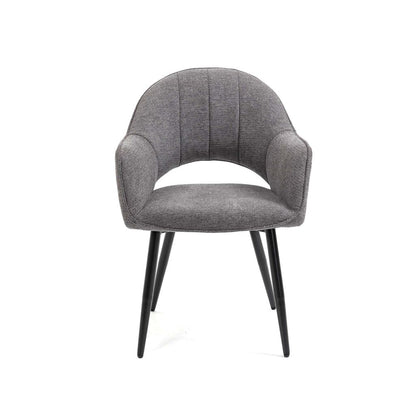 Luna 5-Piece Round Dining Set – White Sintered Stone Top with Grey Fabric Chairs & Black Metal Base