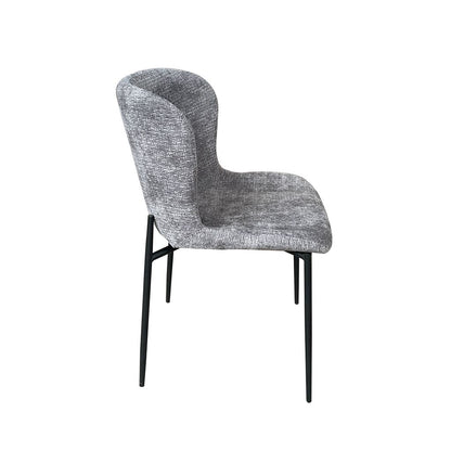 Luna 5-Piece Round Dining Set – White Sintered Stone Top with Grey Textured Fabric Chairs & Black Metal Base