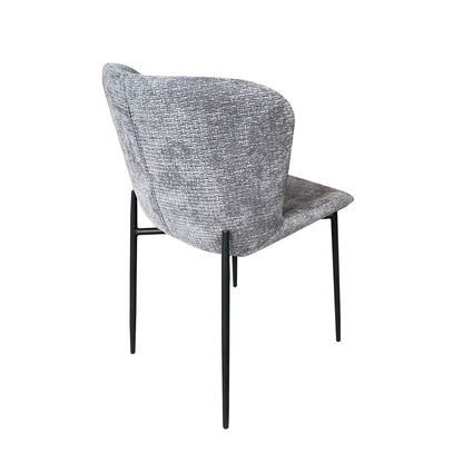 Luna 5-Piece Round Dining Set – White Sintered Stone Top with Grey Textured Fabric Chairs & Black Metal Base