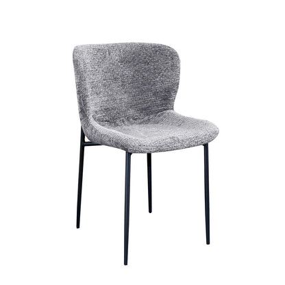 Luna 5-Piece Round Dining Set – White Sintered Stone Top with Grey Textured Fabric Chairs & Black Metal Base