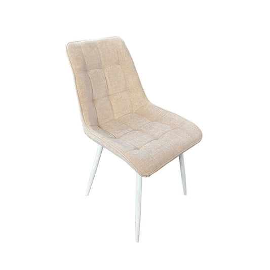 Luna Beige Dining Chair – Fabric Upholstery with White Metal Legs