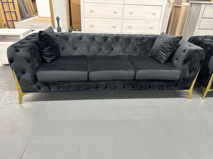 🔥Black velvet Chesterfield style sofa set with golden color legs. Special deal. Delivery and installation within Sydney metro included🔥