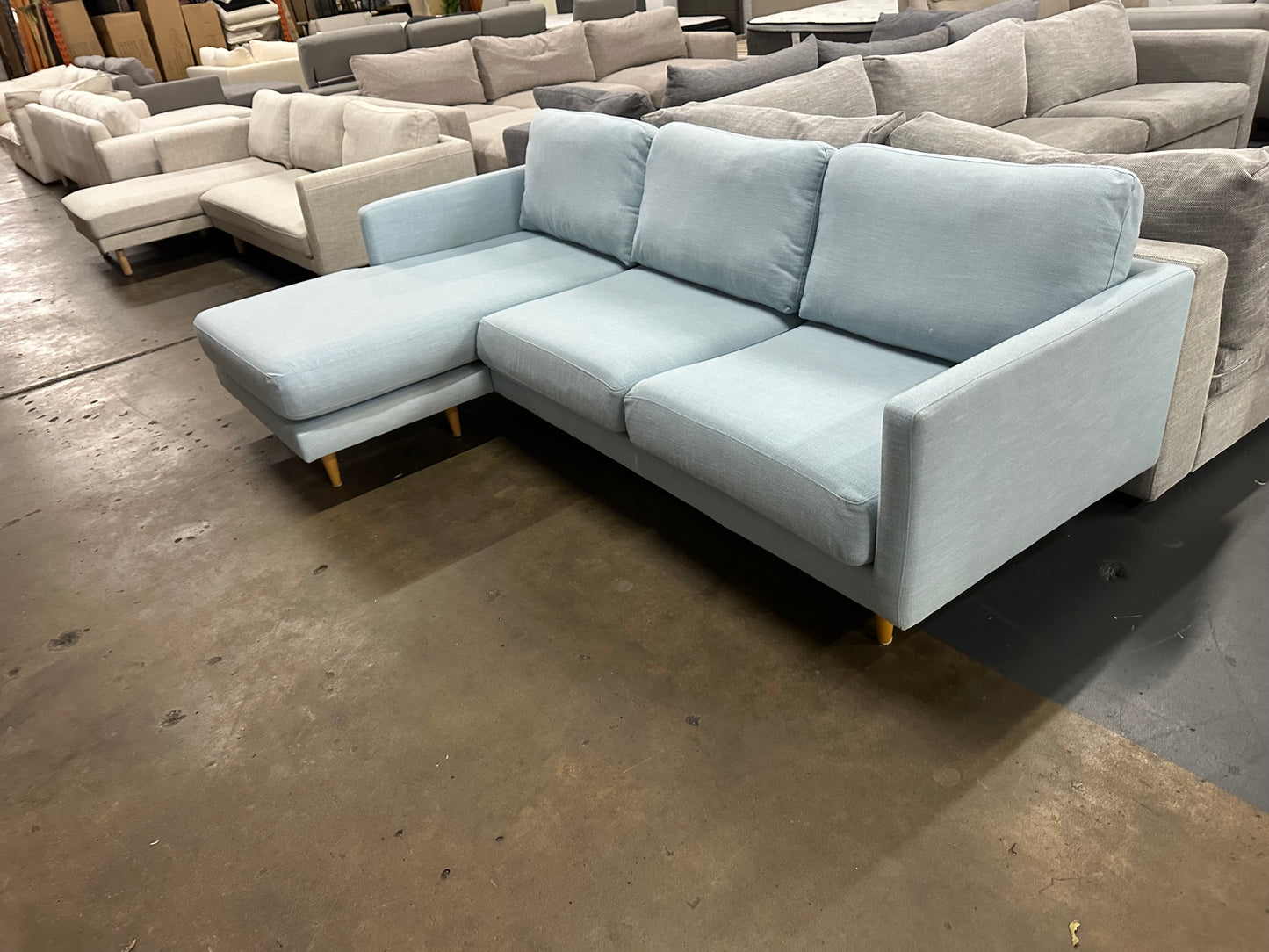 Freedom furniture Dockland model! Light blue L-Shape Sofa (Pre-Owned) professionally cleaned