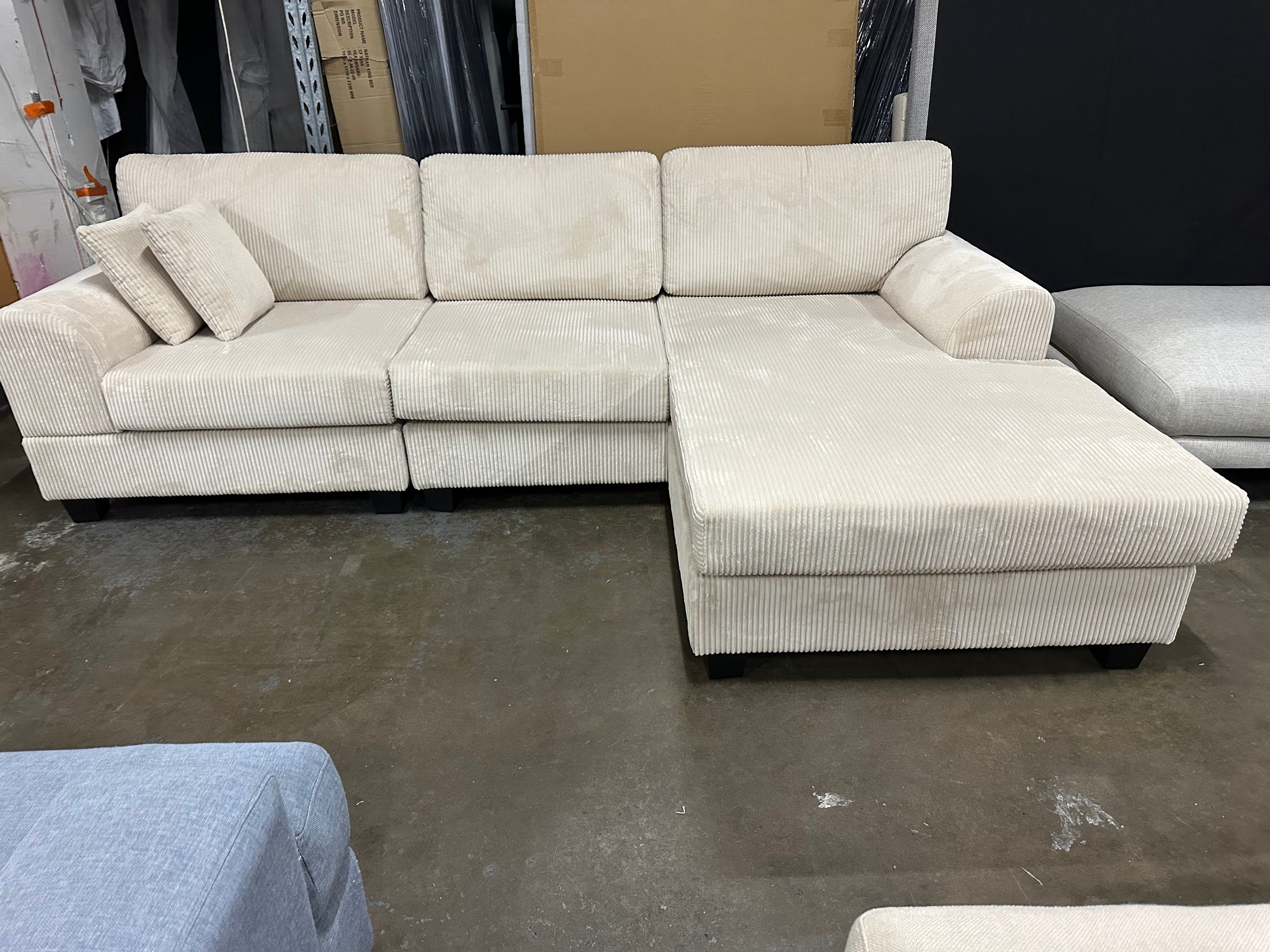 Noosa Reversible chaise corduroy sofa. Removable and washable covers