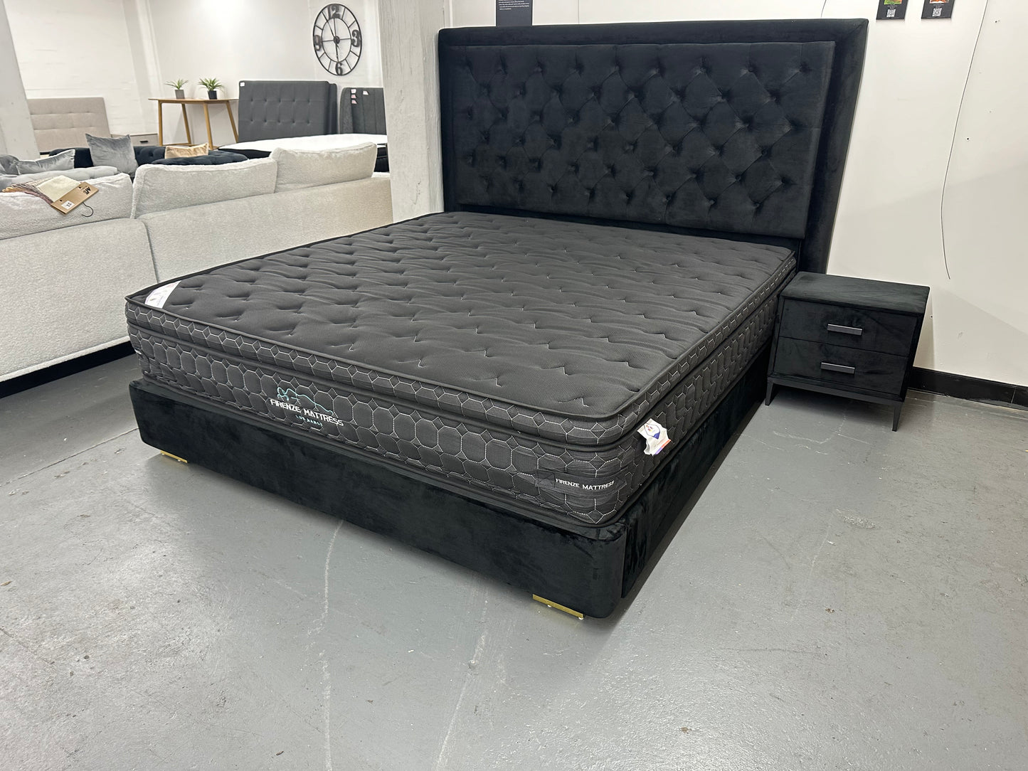 Beautiful black velvet bed frame and mattress set