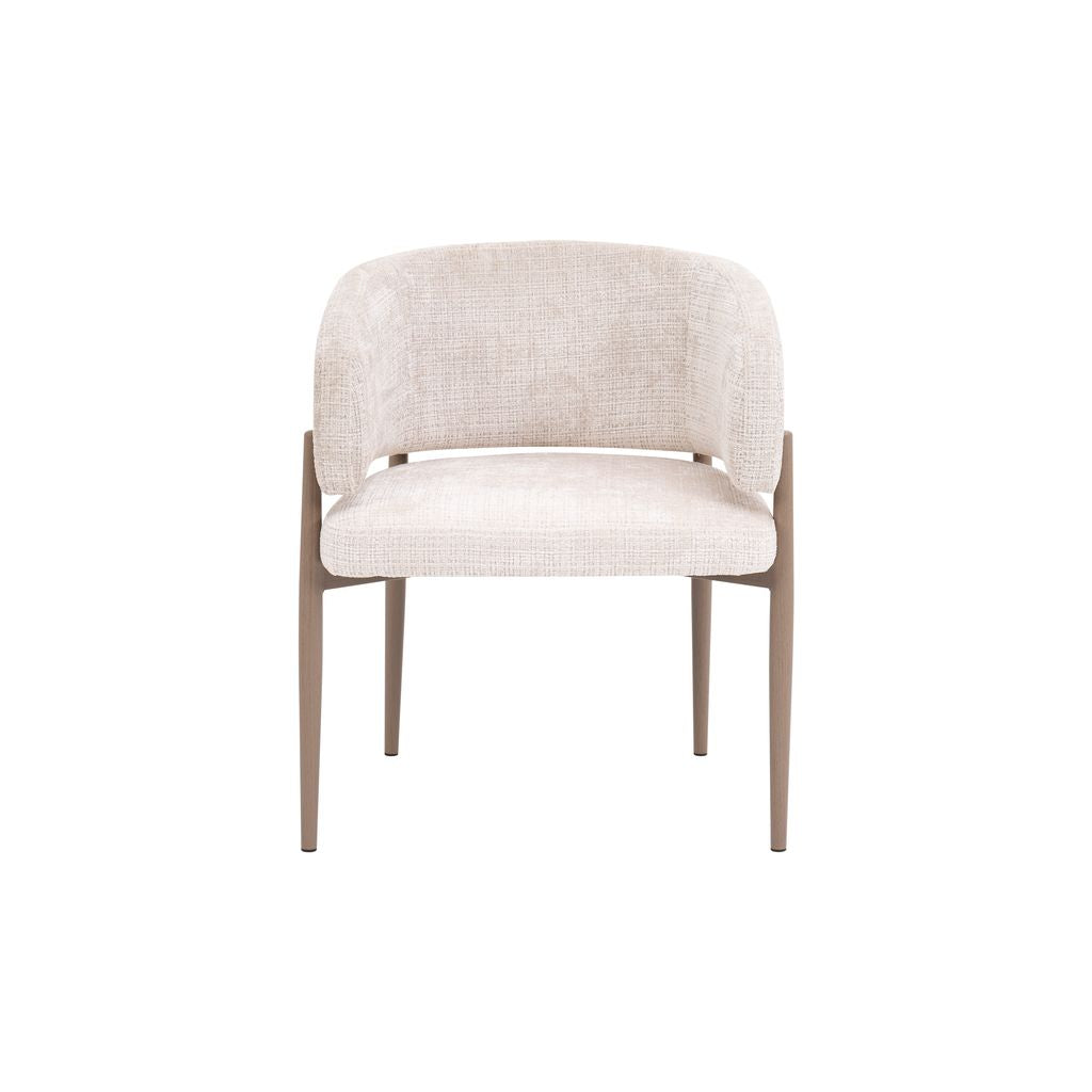 Contemporary Curved Back Dining Chair – Cream Fabric & Oak Legs