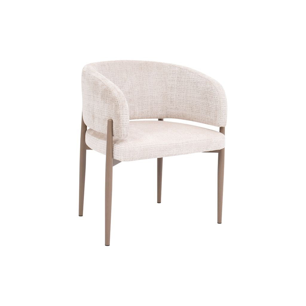Contemporary Curved Back Dining Chair – Cream Fabric & Oak Legs