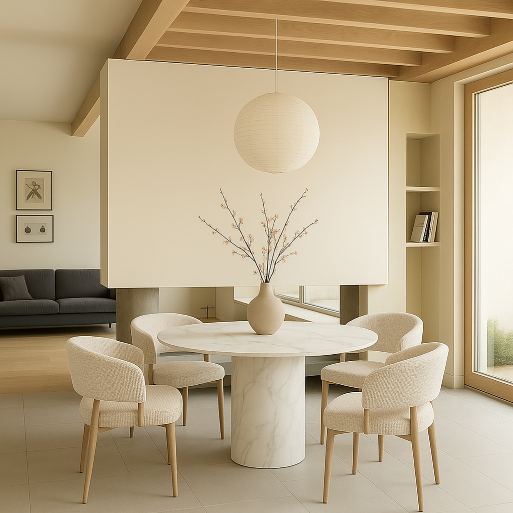 Contemporary Curved Back Dining Chair – Cream Fabric & Oak Legs