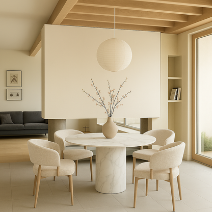 Contemporary Curved Back Dining Chair – Cream Fabric & Oak Legs