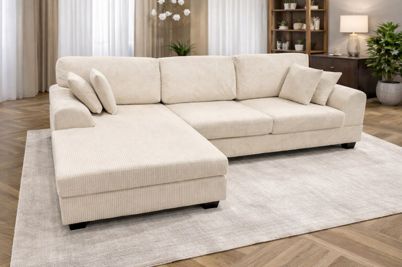 Noosa Reversible chaise corduroy sofa. Removable and washable covers
