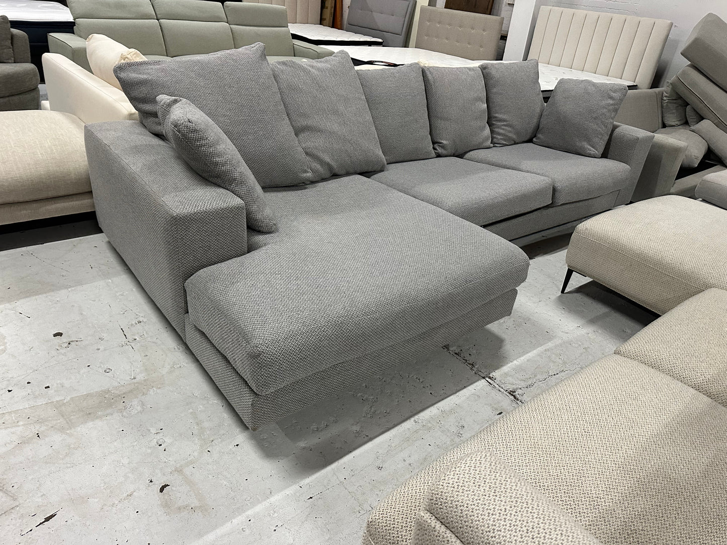 Domayne Furnitue  L-Shape Chaise Sofa – Beautiful light grey  color  | Professionally Cleaned