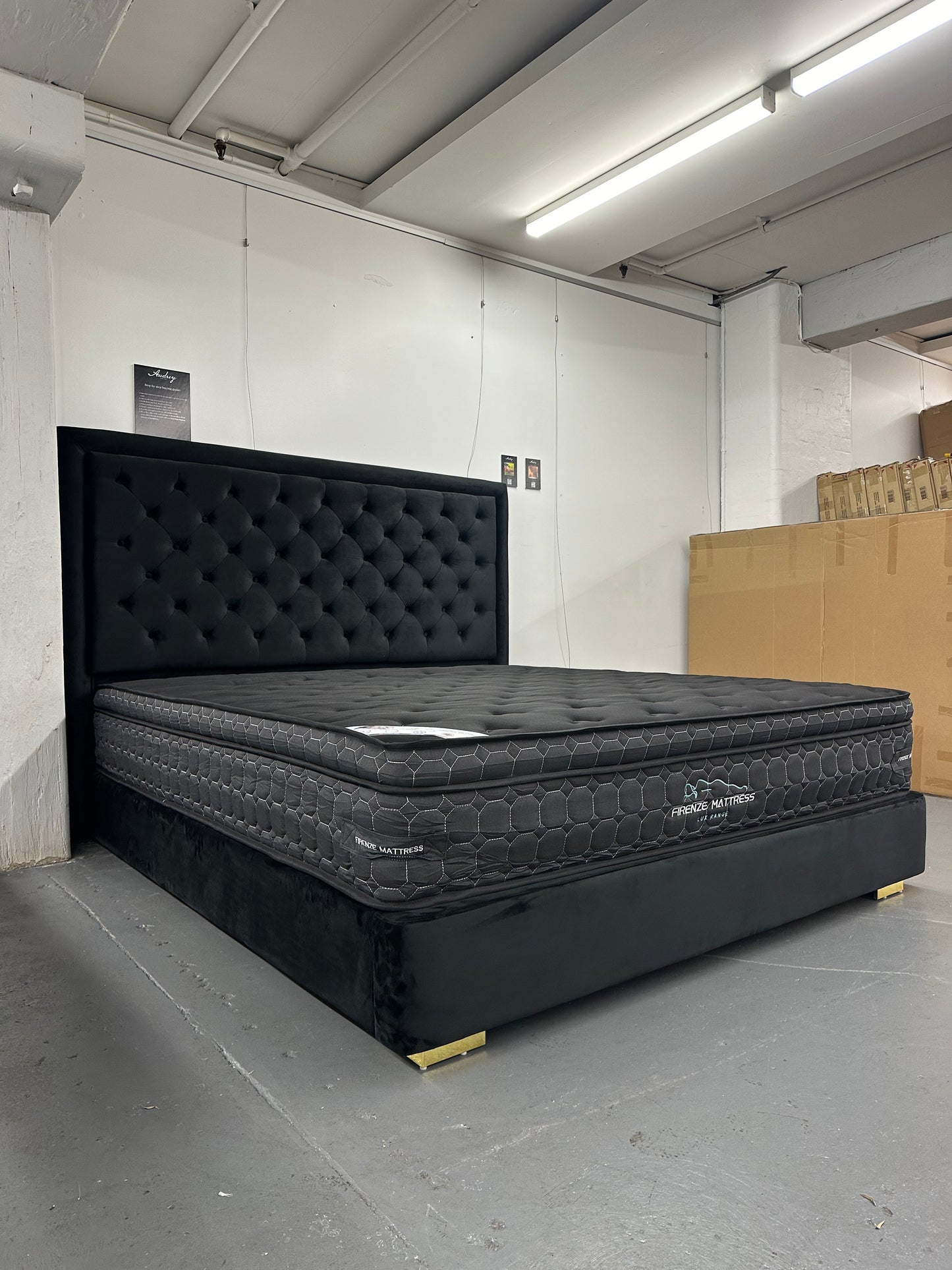 Beautiful black velvet bed frame and mattress set