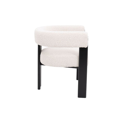 Bouclé Barrel Accent Chair – Ivory Fabric & Black Frame