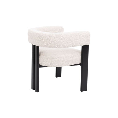Bouclé Barrel Accent Chair – Ivory Fabric & Black Frame