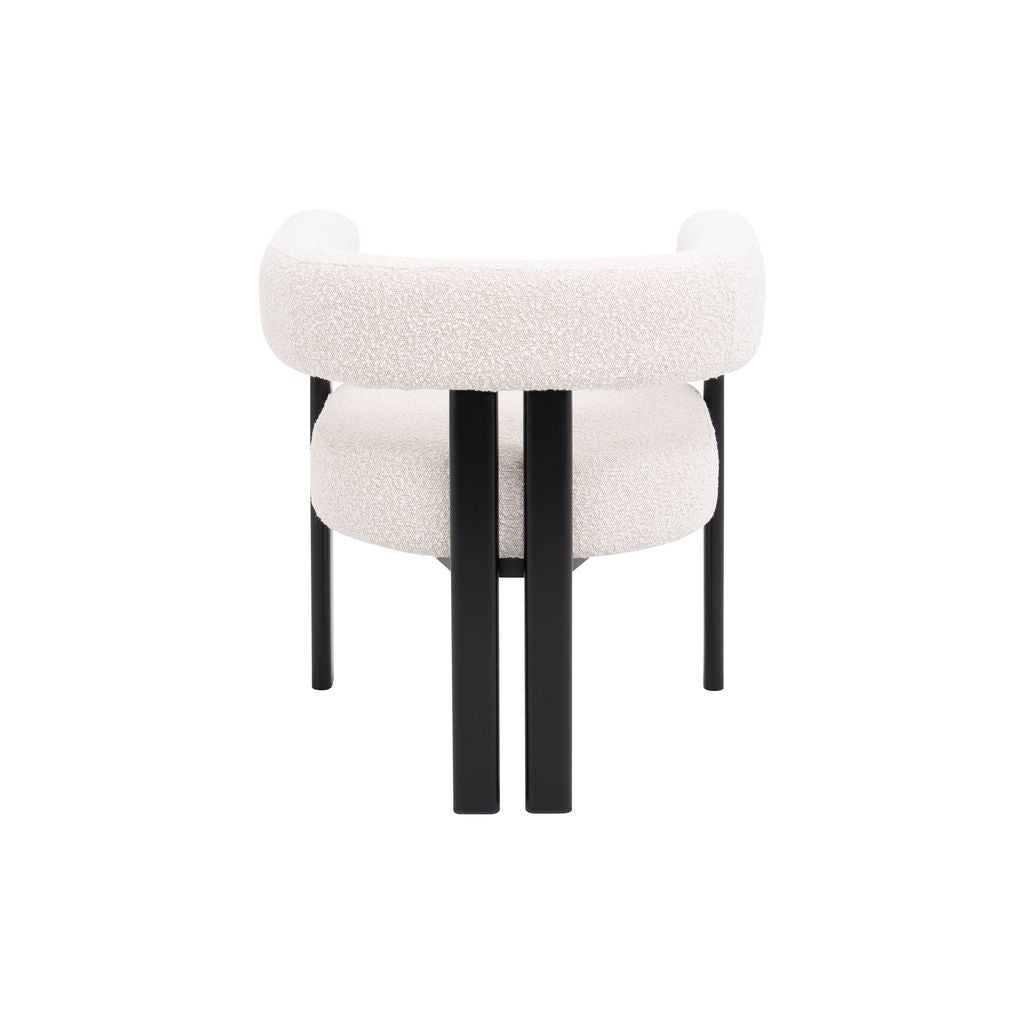 Bouclé Barrel Accent Chair – Ivory Fabric & Black Frame