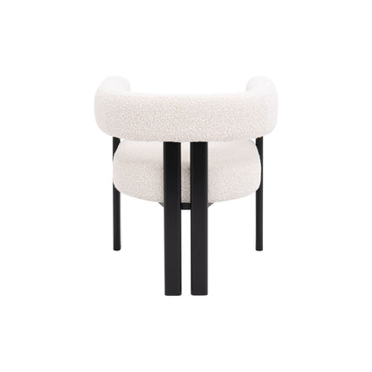 Bouclé Barrel Accent Chair – Ivory Fabric & Black Frame