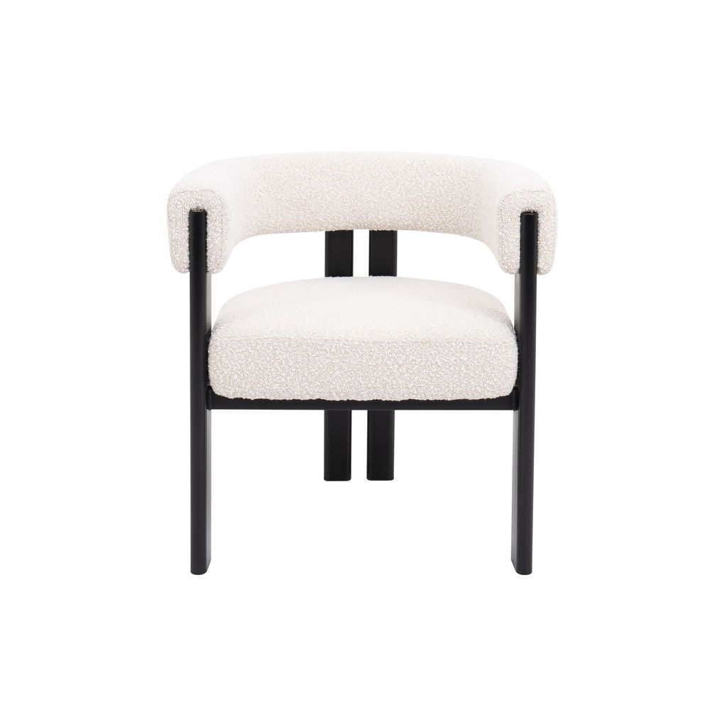 Bouclé Barrel Accent Chair – Ivory Fabric & Black Frame