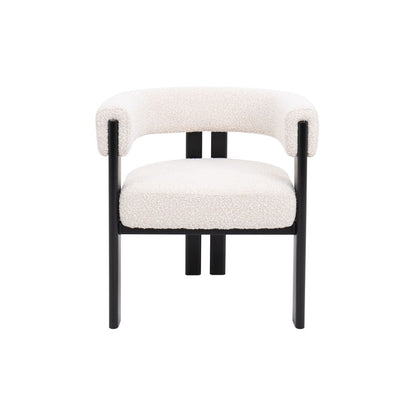Bouclé Barrel Accent Chair – Ivory Fabric & Black Frame