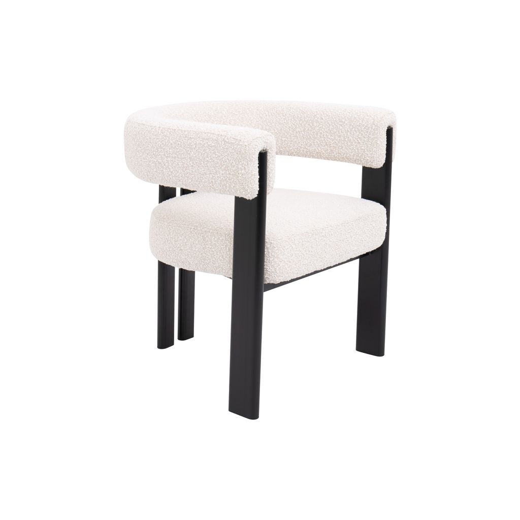 Bouclé Barrel Accent Chair – Ivory Fabric & Black Frame