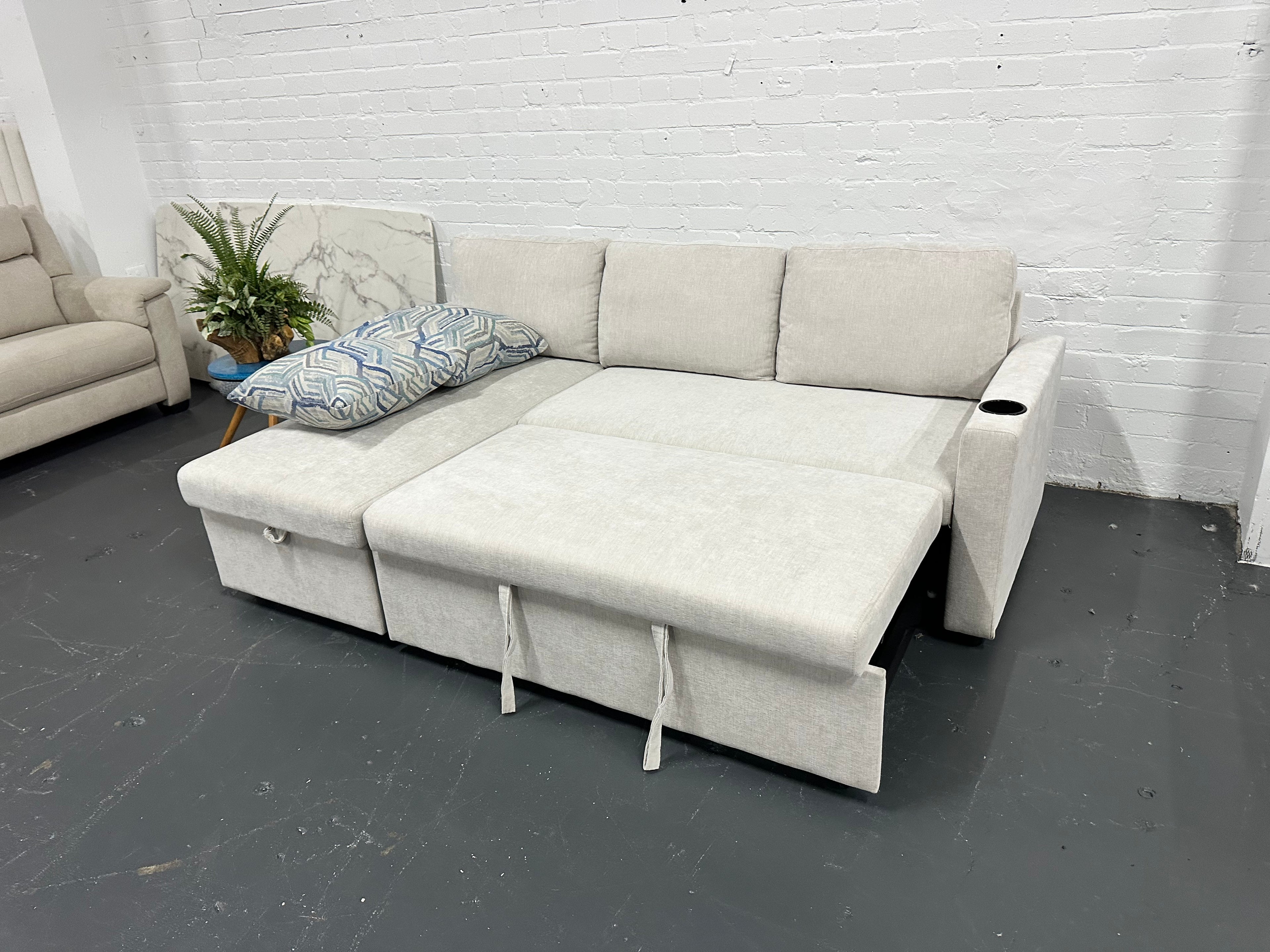 Lisa Sofa Bed with Storage (Very light grey/ Cream)