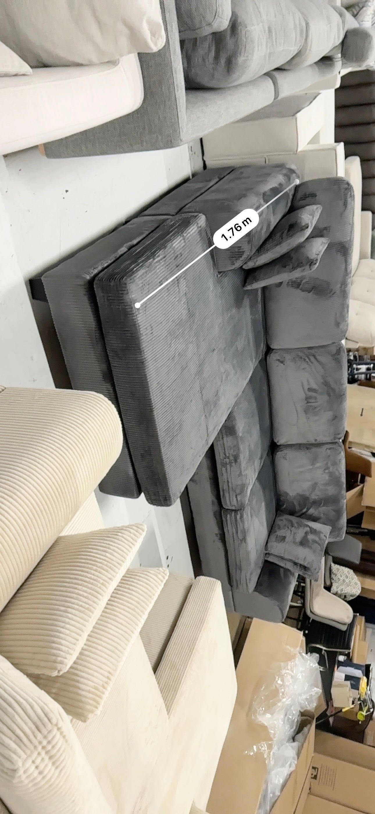 Dark grey corduroy sofa and queen bed set