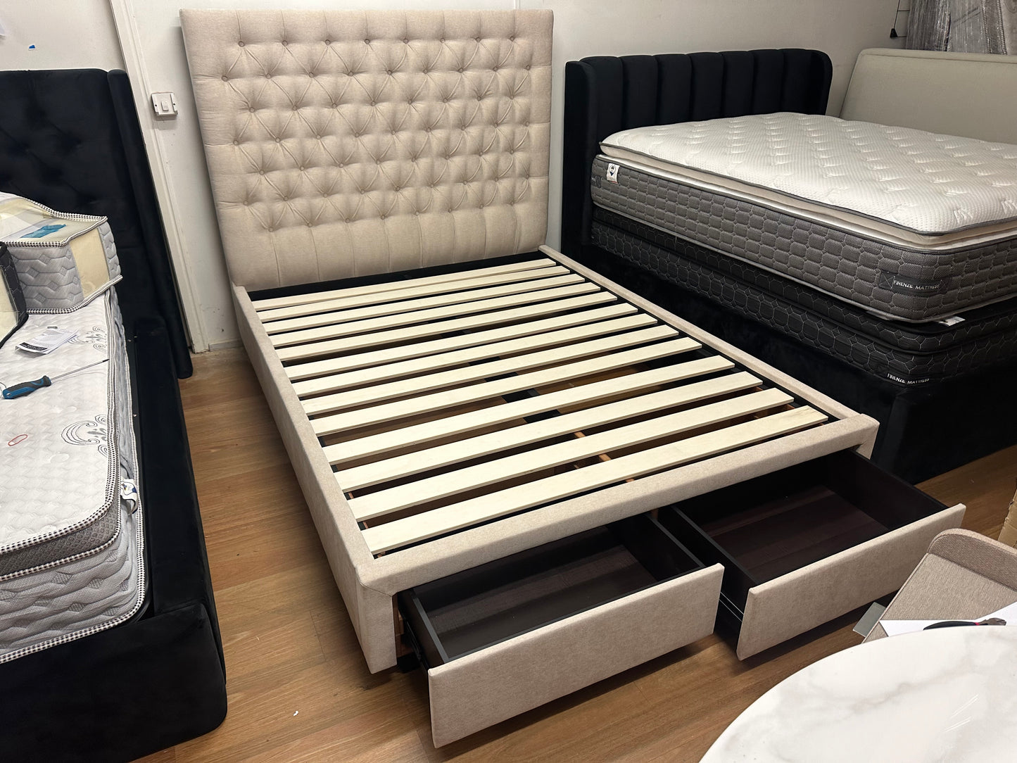 Beautiful king bed frame with storage and 34 cm memory foam mattress set