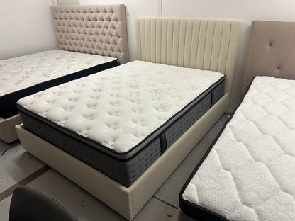 Beautiful boucle fabric queen bed frame and 34cm Mattress