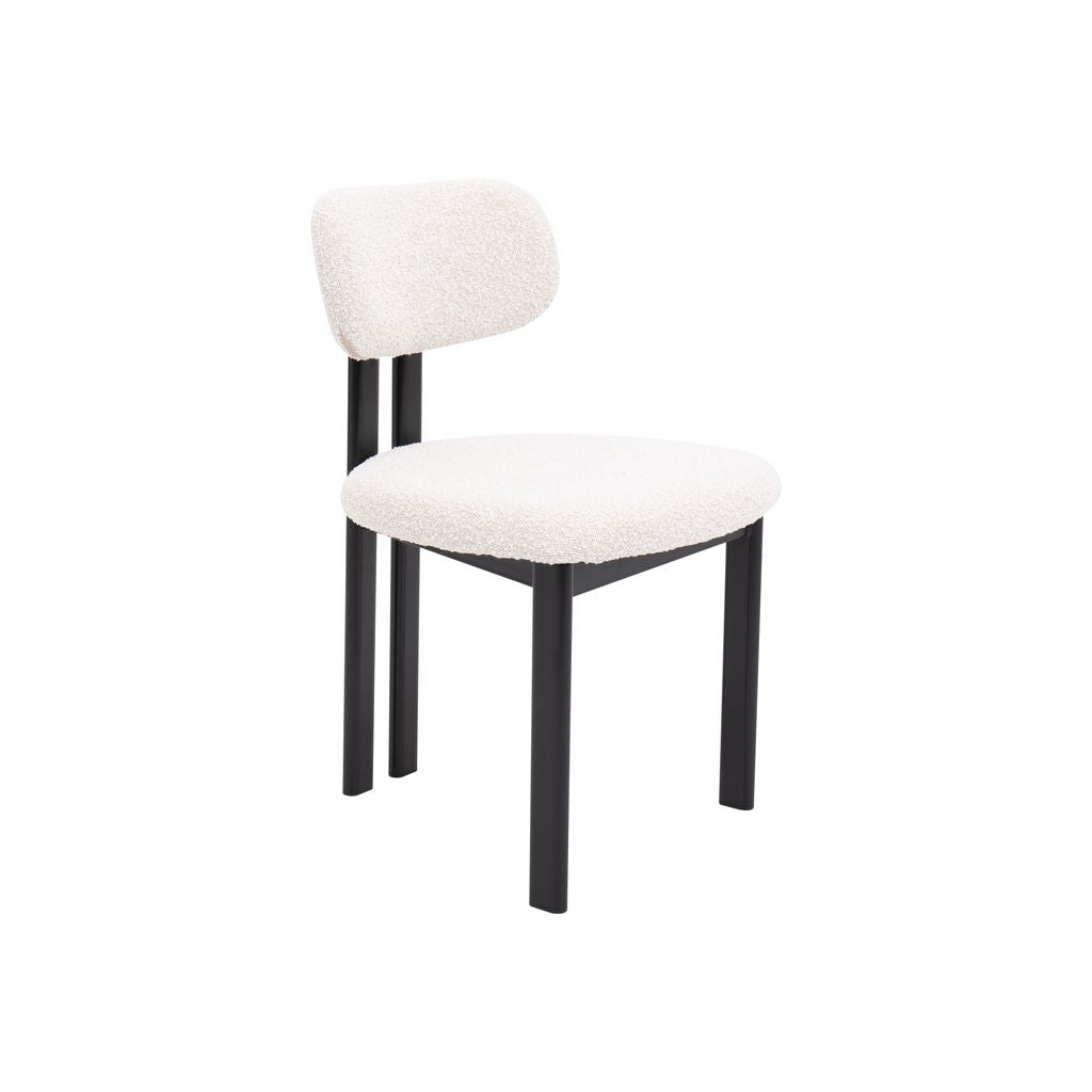 Modern Bouclé Dining Chair – Ivory Fabric & Black Frame