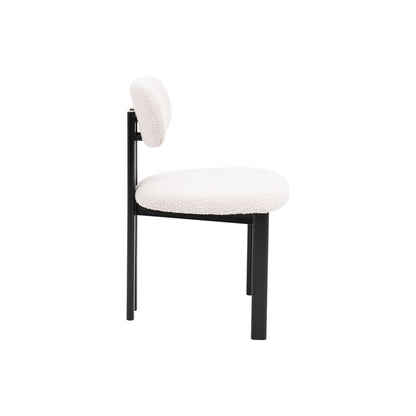 Modern Bouclé Dining Chair – Ivory Fabric & Black Frame