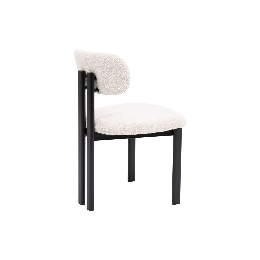Modern Bouclé Dining Chair – Ivory Fabric & Black Frame