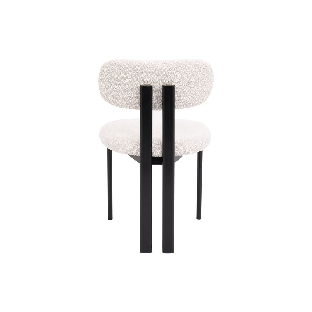 Modern Bouclé Dining Chair – Ivory Fabric & Black Frame