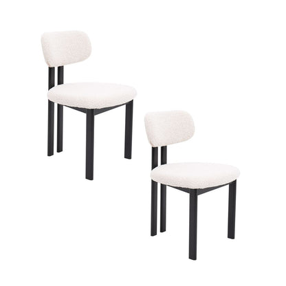 Modern Bouclé Dining Chair – Ivory Fabric & Black Frame